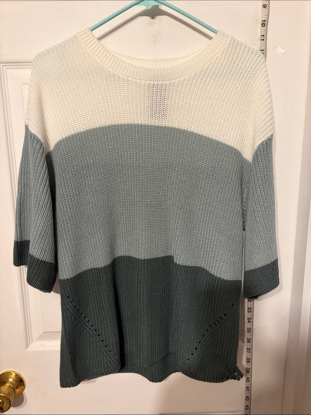 Matty M Colorblock Knit Crewneck Sweater - Ivory, Sage, Forest